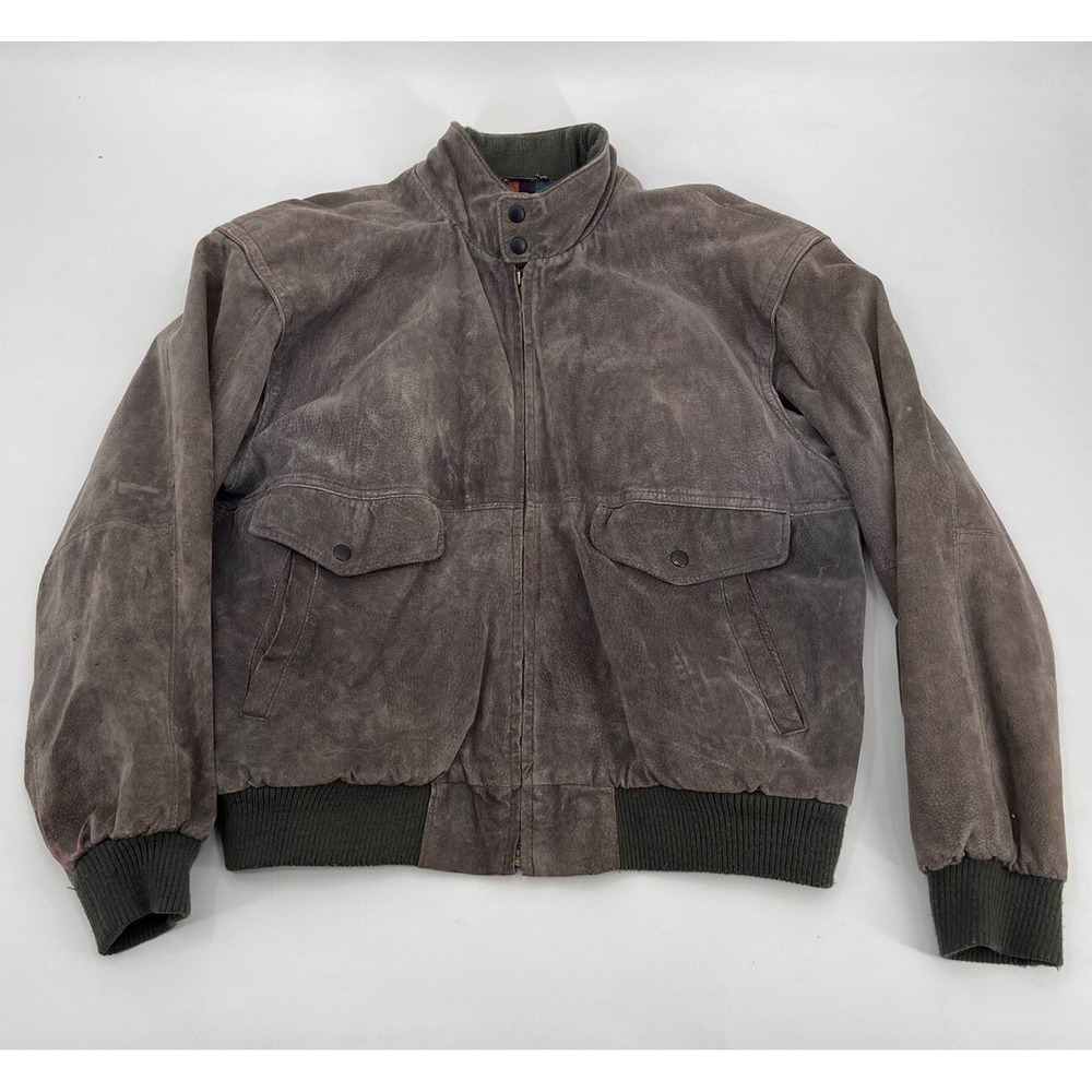 Vintage Members Only Leather Men's Gray Bomber Jacket sz. 44 Made In Korea